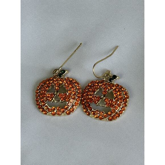 Pumpkin Earrings Adorned With Rhinestones - Picture 2 of 3